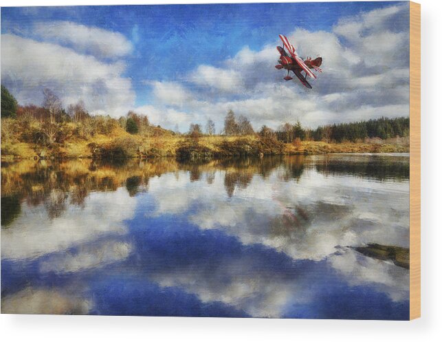 Plane Wood Print featuring the photograph Over The Lake by Ian Mitchell