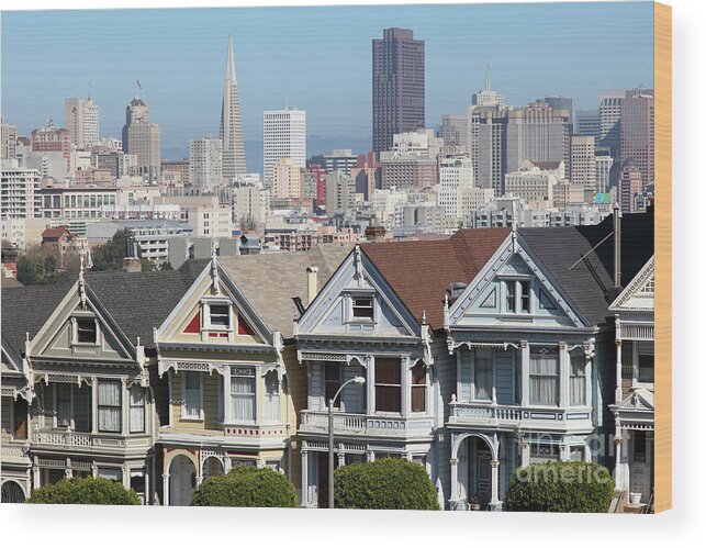 Wingsdomain Wood Print featuring the photograph Painted Ladies of Alamo Square San Francisco California 5D27996v2 by Wingsdomain Art and Photography