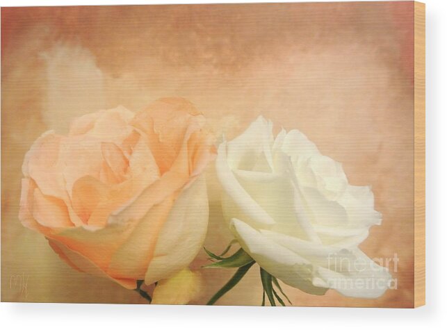 Photo Wood Print featuring the painting Pale Peach and White Roses by Marsha Heiken