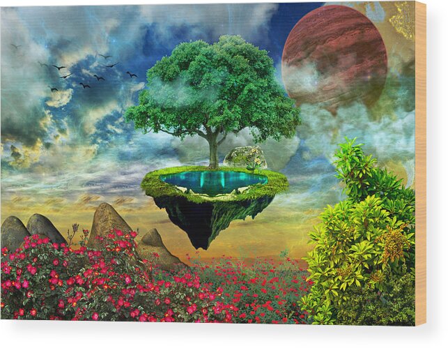 Paradise Wood Print featuring the digital art Paradise Island by Ally White