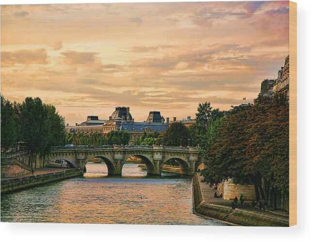 Paris Wood Print featuring the photograph Paris at Sunset The Seine River by Chuck Kuhn