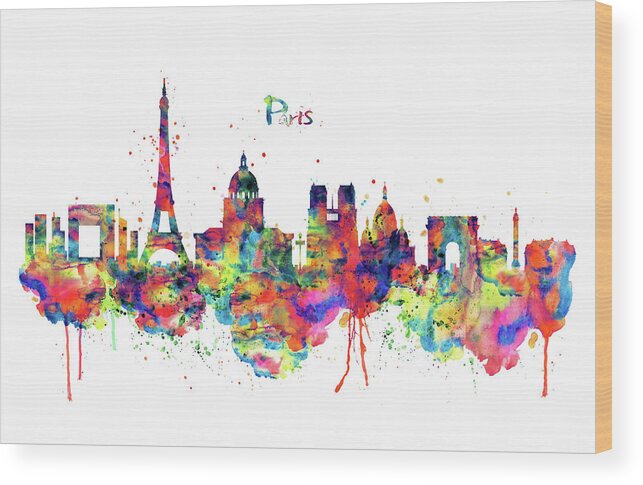 Marian Voicu Wood Print featuring the painting Paris Skyline 2 by Marian Voicu