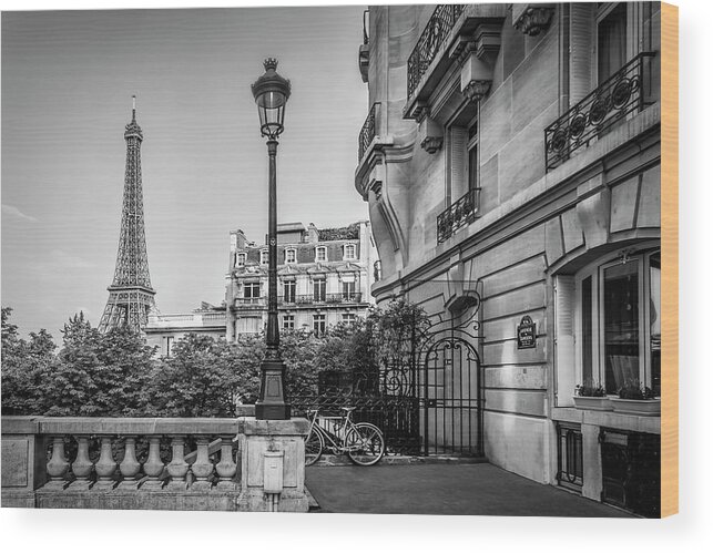 Paris Wood Print featuring the photograph Parisian Charme - monochrome by Melanie Viola