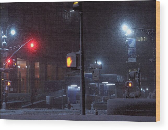 Park Avenue Wood Print featuring the photograph Park Avenue and E46th Street in the late night snow storm by Alexander Winogradoff