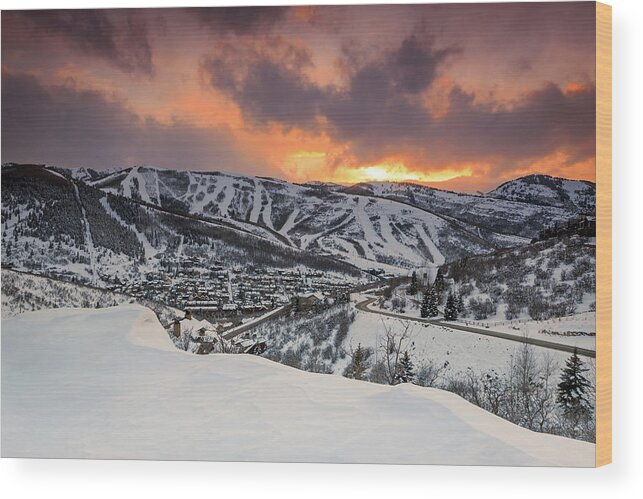 Winter Wood Print featuring the photograph Park City Winter Sunset. by Wasatch Light