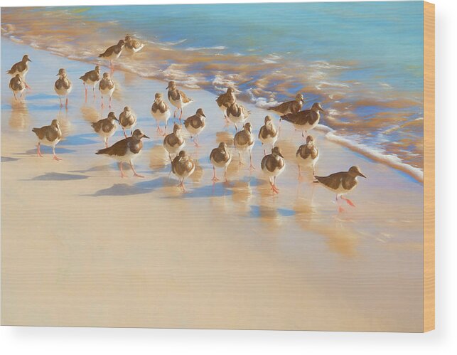 Photopainting Wood Print featuring the photograph Pastel Crowd and Shadows by Allan Van Gasbeck