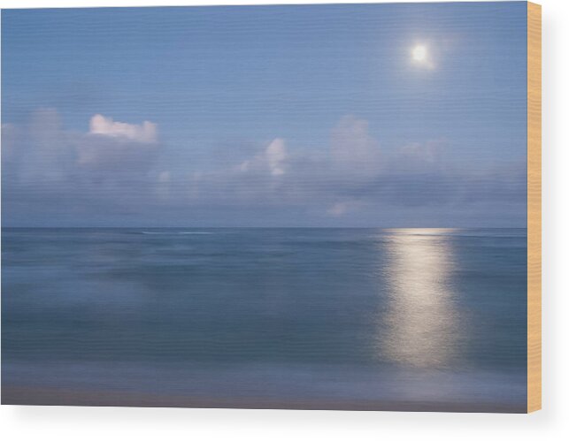 Ocean Wood Print featuring the photograph Pastel Moonset by Roger Mullenhour