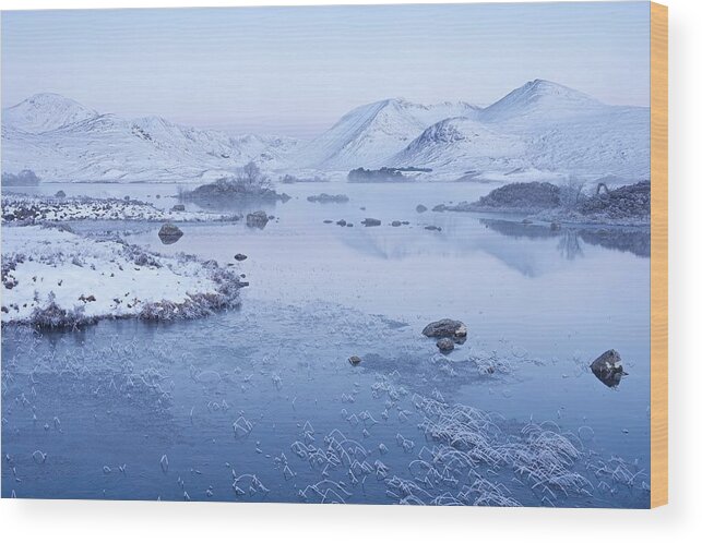 Black Mount Wood Print featuring the photograph Pastel shades of dawn at Lochan na h-Achlaise by Stephen Taylor