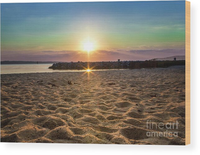 Pastel Sunset At Jamestown Beach Wood Print featuring the photograph Pastel Sunset at Jamestown Beach by Karen Jorstad