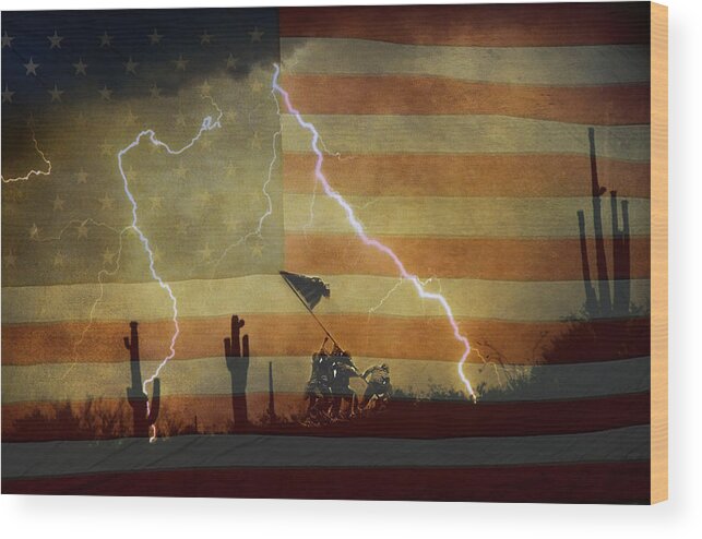 Lightning Wood Print featuring the photograph Patriotic Operation Desert Storm by James BO Insogna