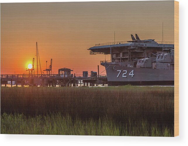 Patriots Point Wood Print featuring the photograph Patriots Point Marina and Naval Ships by Donnie Whitaker