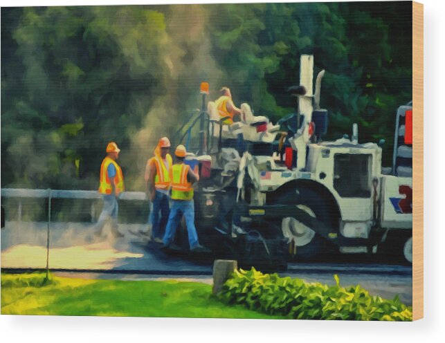Paving Crew Wood Print featuring the painting Paving Crew by Jeelan Clark