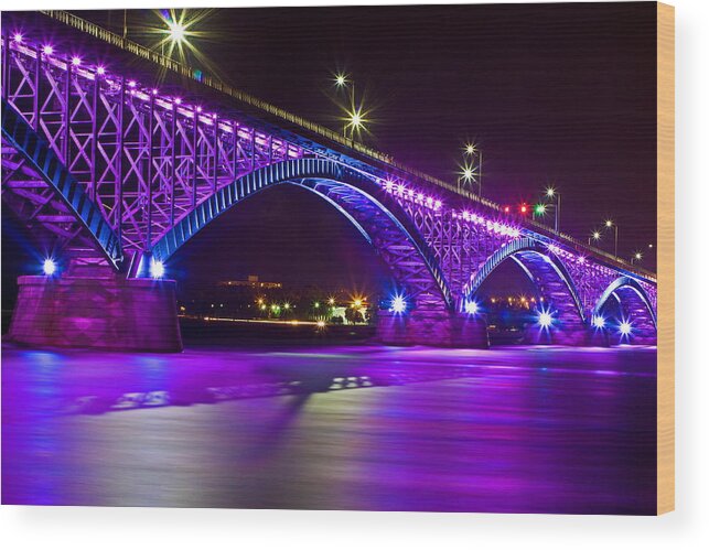 Bridge Wood Print featuring the photograph Peace Bridge LED by Don Nieman