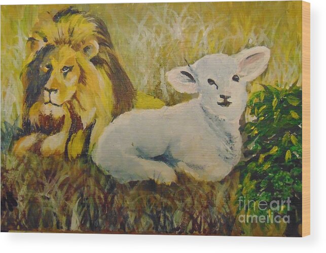 Lion Wood Print featuring the painting Peace by Saundra Johnson