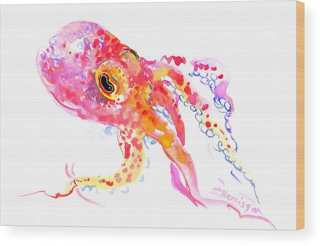 Peach Color Wood Print featuring the painting Peach Color Octopus by Suren Nersisyan