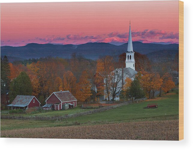 Vermont Wood Print featuring the photograph Peacham Village Fall Evening by Tim Kirchoff