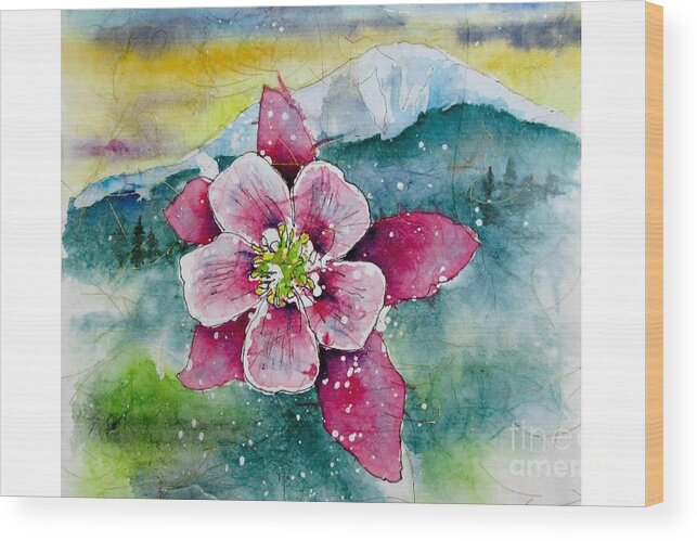  Wood Print featuring the painting Pink Columbine _ ORIGINAL FOR SALE by Janet Cruickshank
