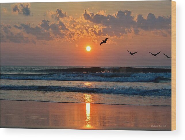 Obx Sunrise Wood Print featuring the photograph Pelicans on the move by Barbara Ann Bell