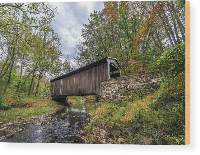 Bridge Wood Print featuring the photograph Pennsylvania Covered Bridge in Autumn by Patrick Wolf