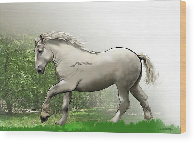 Horse Wood Print featuring the painting Percheron horse by Christian Simonian