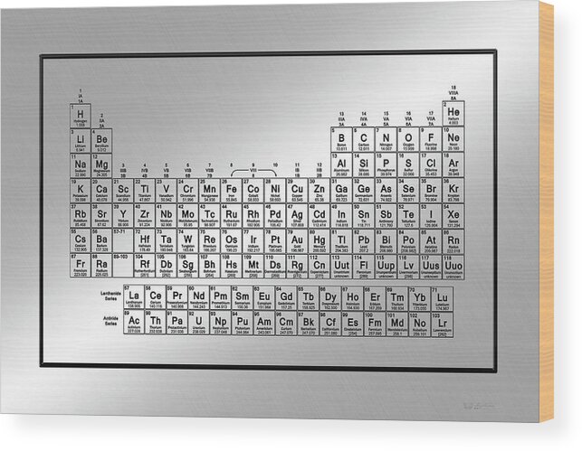 'the Elements' Collection By Serge Averbukh Wood Print featuring the digital art Periodic Table of Elements - Black on Light Metal by Serge Averbukh