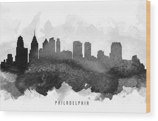 Philadelphia Wood Print featuring the painting Philadelphia Cityscape 11 by Aged Pixel