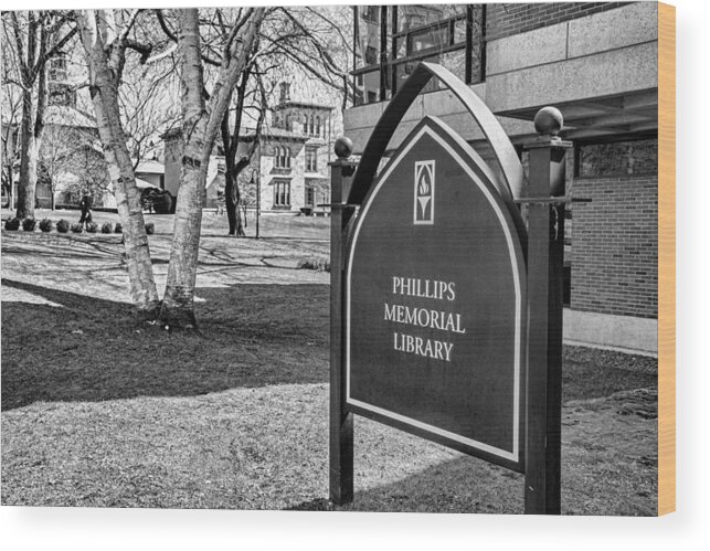 Providence Wood Print featuring the photograph Phillips Memorial Library Providence College, Monochrome by Nancy De Flon
