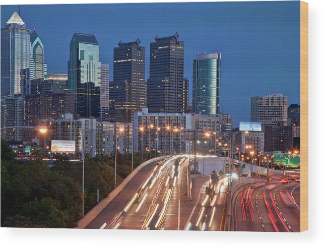 Highway Wood Print featuring the photograph Philly Skyline with Highways by Matthew Bamberg