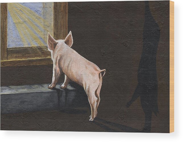 Pig Wood Print featuring the painting Free Me by Twyla Francois