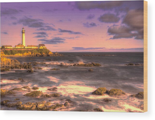Attraction Wood Print featuring the photograph Pigeon Point Lighthouse at Sunset by Paul LeSage