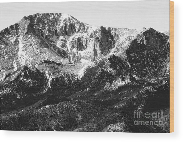 Bald Mountain Wood Print featuring the photograph Pikes Peak Black and White in Wintertime by Steven Krull