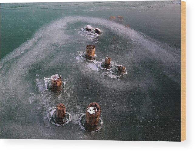Pilings Wood Print featuring the photograph Pilings in Ice 2017 5 by Mary Bedy
