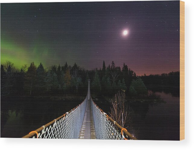 Aurora Borealis Wood Print featuring the photograph Pinawa Suspension Bridge by Nebojsa Novakovic