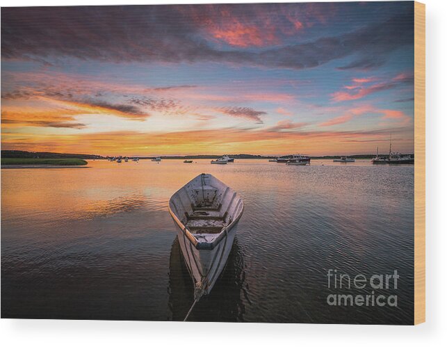 Attraction Wood Print featuring the photograph Pine Point Dory at Sunset by Benjamin Williamson