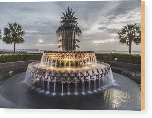 Pineapple Wood Print featuring the photograph Pineapple Fountain Charleston SC by John McGraw