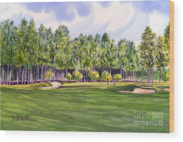 Golf Wood Print featuring the painting Pinehurst Golf Course 17TH Hole by Bill Holkham