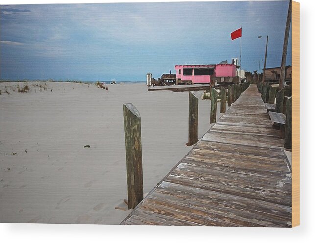 Fairhope Wood Print featuring the photograph Pink Pony and Boardwalk by Michael Thomas