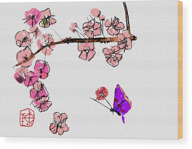 Flowers. Plum. Wood Print featuring the digital art Pink Spring by Debbi Saccomanno Chan
