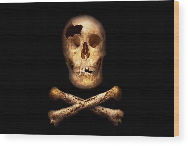 Pirate Wood Print featuring the photograph Pirate - Pirate Flag - I'm a mighty pirate by Mike Savad