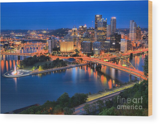 Pittsburgh Wood Print featuring the photograph Pittsburgh Evening Glow by Adam Jewell