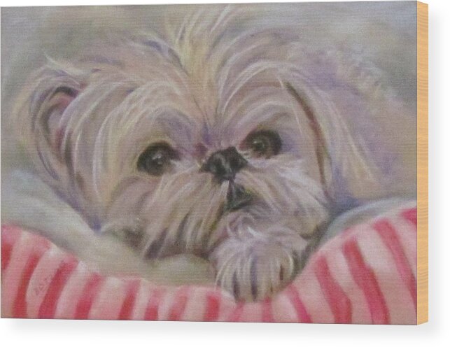 Dog Wood Print featuring the painting Please let me Sleep by Barbara O'Toole