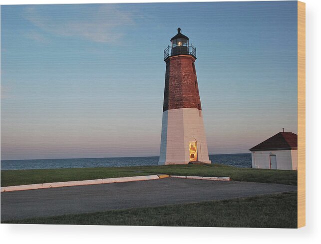 Point Judith Wood Print featuring the photograph Point Judith Lighthouse Rhode Island by Nancy De Flon