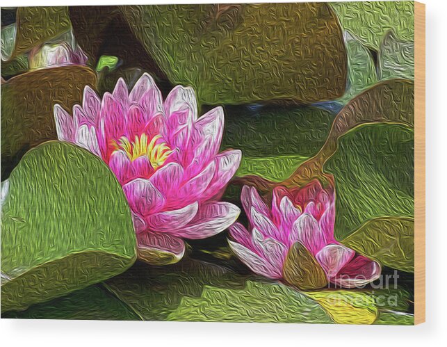 Image Wood Print featuring the painting Pond Lotus by Francelle Theriot