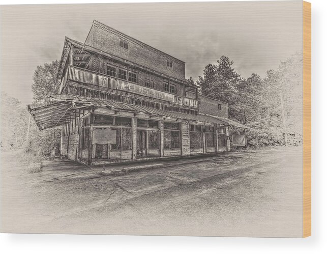 Old Buildings Wood Print featuring the photograph Poole's Crossroad in Sepia by Harry B Brown