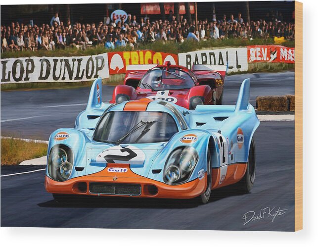 Porsche 917 Wood Print featuring the digital art Porsche 917 at Le Mans by David Kyte