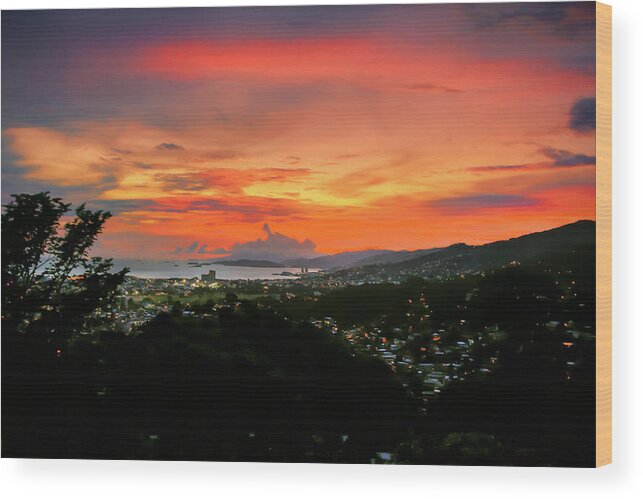 Port Of Spain Wood Print featuring the photograph Port of Spain Sunset by Nadia Sanowar