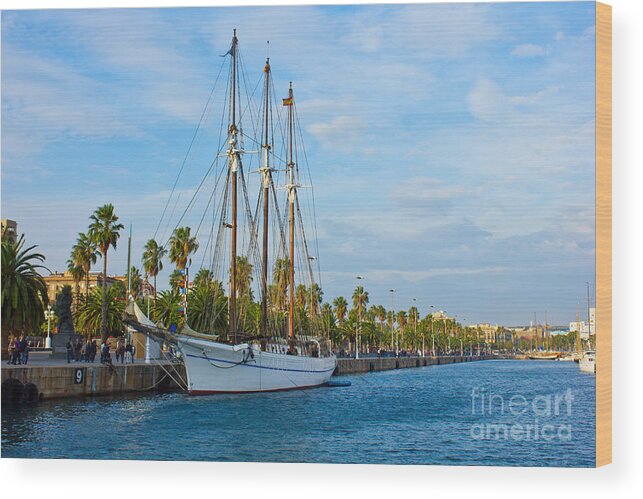 Port Vell Wood Print featuring the photograph Port Vell in Barcelona, Spain by Anastasy Yarmolovich