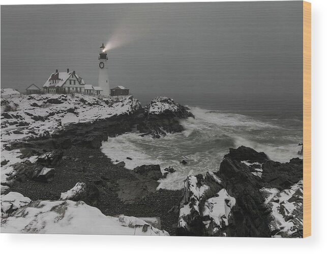 Maine Wood Print featuring the photograph Portland Head Light Beacon by Colin Chase