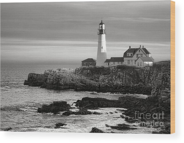 Maine Wood Print featuring the photograph Portland Head Light on Casco Bay by Olivier Le Queinec