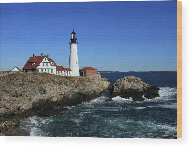 Coastal Wood Print featuring the photograph Portland Head Lighthouse by Lou Ford